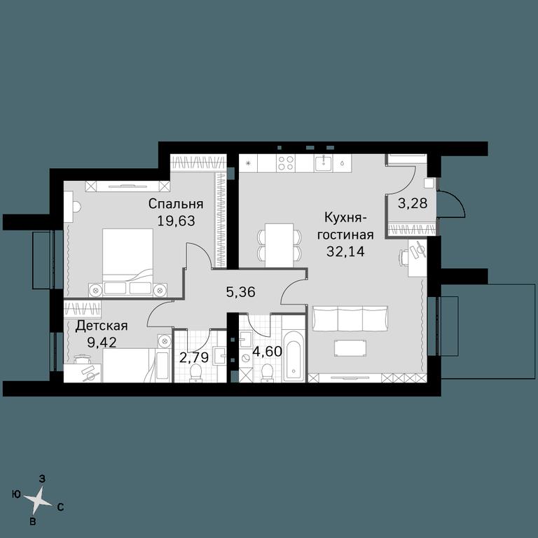3-BD Apartment Sale, 77.22 sq. m. at Zhavoronki Club, zhiloy kompleks Akkord Smart-kvartal, Mitkino Village, Odintsovskiy City District, Moscow Region, Russia #1