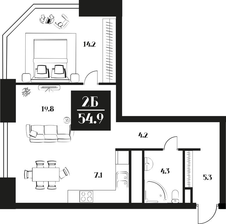 1-BD Apartment Sale, 54.9 sq. m. at Deco Residence, Malaya Tulskaya Street, 2, Moscow, Russia #1