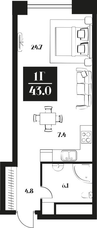 Apartment Sale, 43 sq. m. at Deco Residence, Malaya Tulskaya Street, 2, Moscow, Russia #1