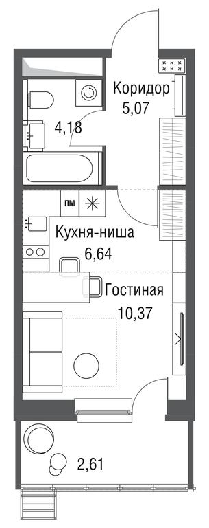 Apartment Sale, 28.87平方米 at Odinburg, Severnaya Street, 11, Odintsovo, Moscow Region, Russia #2