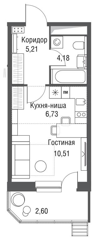 Apartment Sale, 29.23平方米 at Odinburg, Severnaya Street, 11, Odintsovo, Moscow Region, Russia #2