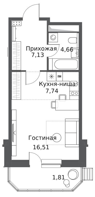 Apartment Sale, 37.85平方米 at Odinburg, Severnaya Street, 11, Odintsovo, Moscow Region, Russia #2