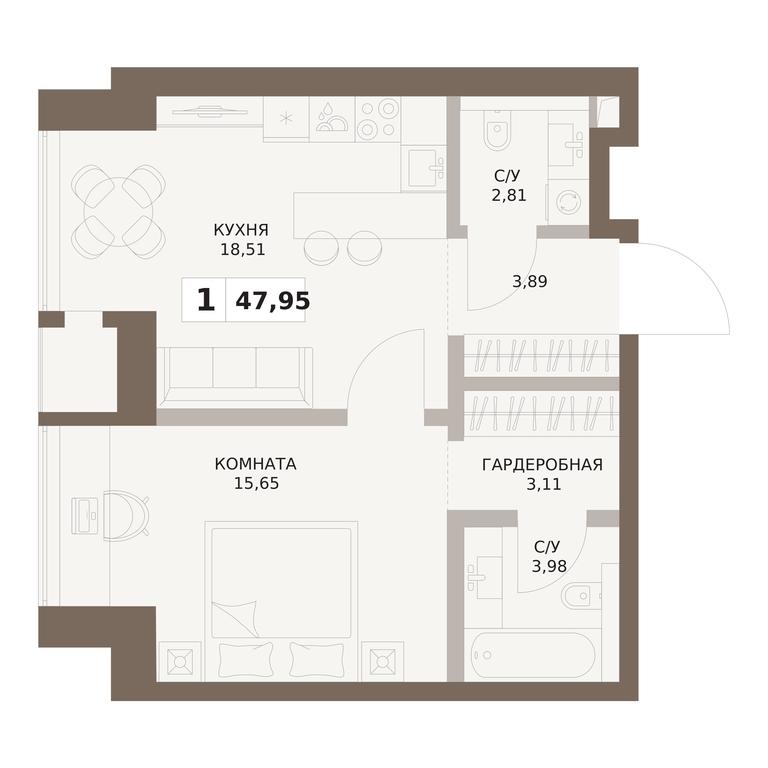 1-BD Apartment Sale, 47.95平方米 at The Five, 5th Donskoy Drive, вл21к6, Moscow, Russia #1 1-BD Apartment Sale, 47.95平方米 at The Five, 5th Donskoy Drive, вл21к6, Moscow, Russia #1