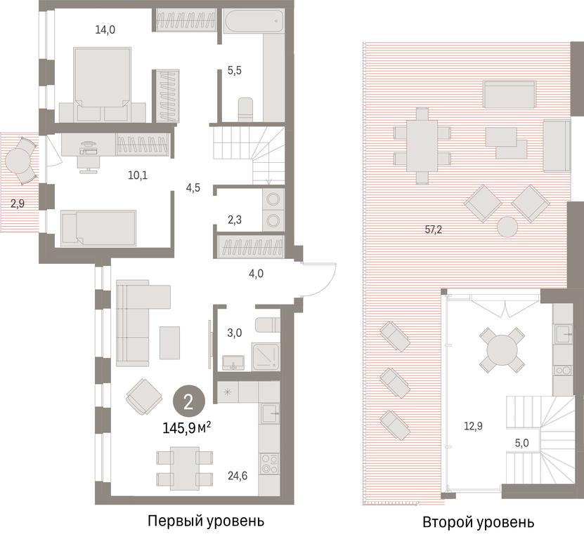 2-BD Apartment Sale, 145.9 sq. m. at Pervy kvartal, Kalinovaya ulitsa, derevnya Sapronovo, Leninskiy City District, Moscow Region, Russia #1