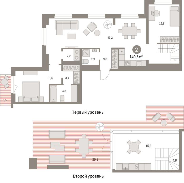 2-BD Apartment Sale, 149.5 sq. m. at Pervy kvartal, Kalinovaya ulitsa, derevnya Sapronovo, Leninskiy City District, Moscow Region, Russia #1
