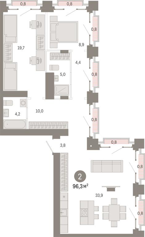 2-BD Apartment Sale, 96.3平方米 at Kvartal Metronom, Tagilskaya Street, Moscow, Russia #1