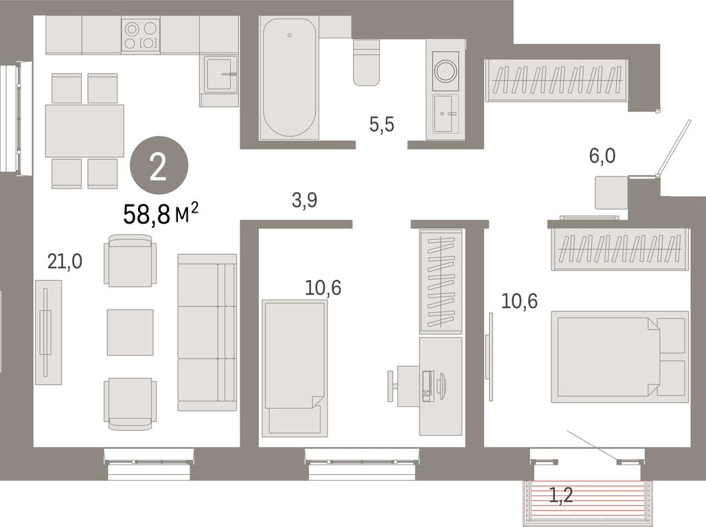 2-BD Apartment Sale, 58.8 sq. m. at Kvartal Metronom, Tagilskaya Street, Moscow, Russia #1