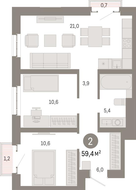 2-BD Apartment Sale, 59.4 sq. m. at Kvartal Metronom, Tagilskaya Street, Moscow, Russia #1 2-BD Apartment Sale, 59.4 sq. m. at Kvartal Metronom, Tagilskaya Street, Moscow, Russia #1