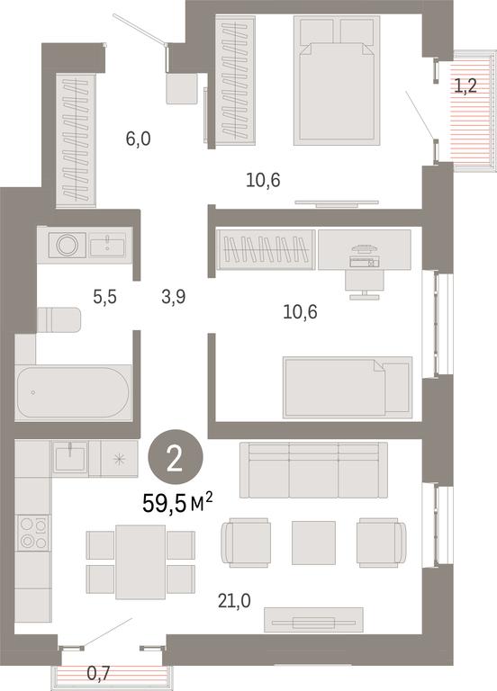 2-BD Apartment Sale, 59.5 sq. m. at Kvartal Metronom, Tagilskaya Street, Moscow, Russia #1 2-BD Apartment Sale, 59.5 sq. m. at Kvartal Metronom, Tagilskaya Street, Moscow, Russia #1