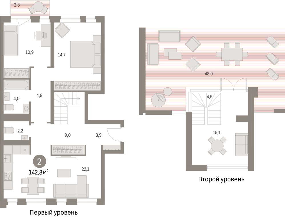 2-BD Apartment Sale, 142.8 sq. m. at Pervy kvartal, Kalinovaya ulitsa, derevnya Sapronovo, Leninskiy City District, Moscow Region, Russia #1