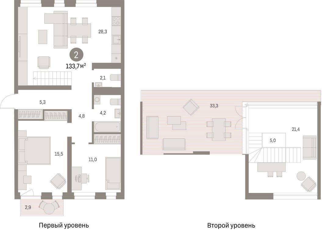 2-BD Apartment Sale, 133.7 sq. m. at Pervy kvartal, Kalinovaya ulitsa, derevnya Sapronovo, Leninskiy City District, Moscow Region, Russia #1