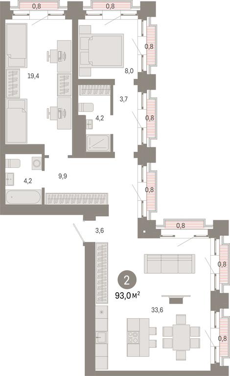 2-BD Apartment Sale, 93平方米 at Kvartal Metronom, Tagilskaya Street, Moscow, Russia #1