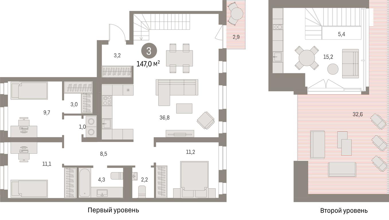 3-BD Apartment Sale, 147 sq. m. at Pervy kvartal, Kalinovaya ulitsa, derevnya Sapronovo, Leninskiy City District, Moscow Region, Russia #1