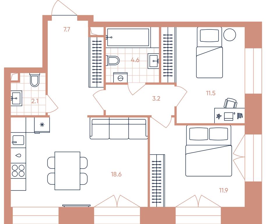 2-BD Apartment Sale, 59.6平方米 at Era, Derbenevskaya Street, Moscow, Russia #1 2-BD Apartment Sale, 59.6平方米 at Era, Derbenevskaya Street, Moscow, Russia #1
