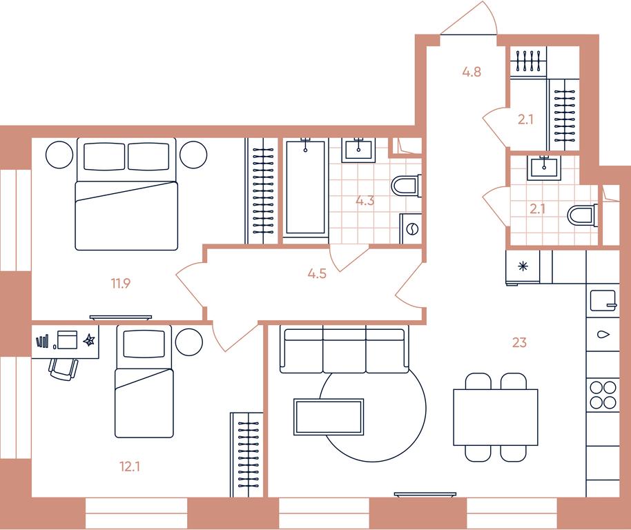 2-BD Apartment Sale, 64.8平方米 at Era, Derbenevskaya Street, Moscow, Russia #1