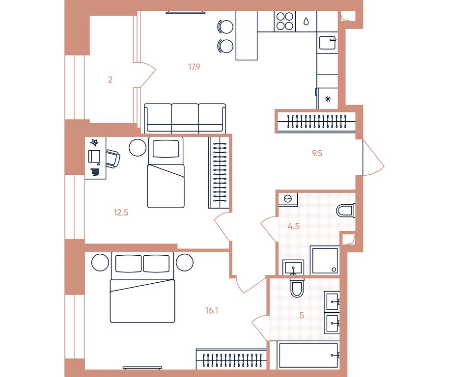 2-BD Apartment Sale, 67.5平方米 at Era, Derbenevskaya Street, Moscow, Russia #1