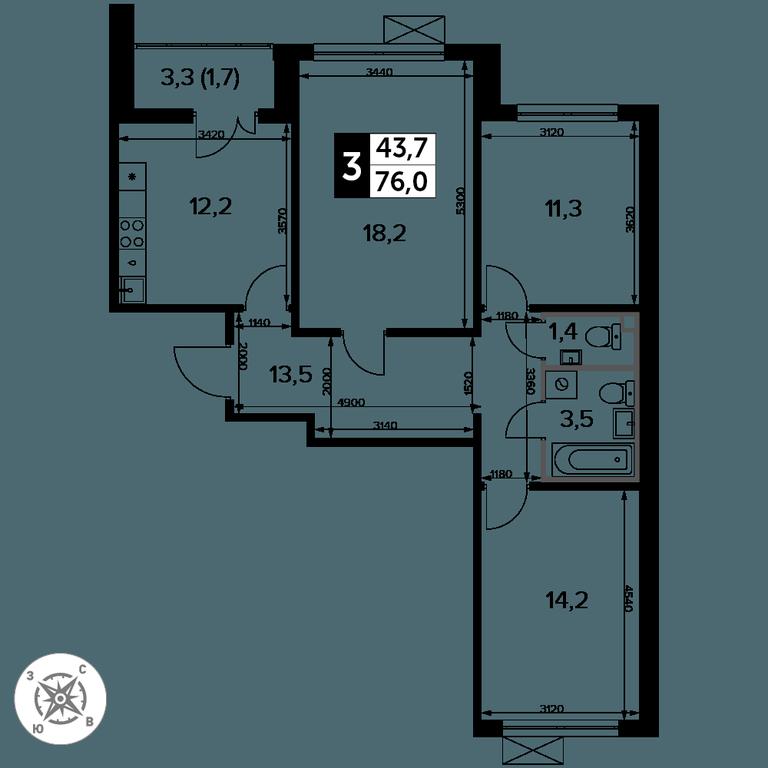3-BD Apartment Sale, 75.9 sq. m. at Pervyi Leningradskiy, Pervy Leningradskiy Residential Complex, Moscow, Russia #2 3-BD Apartment Sale, 75.9 sq. m. at Pervyi Leningradskiy, Pervy Leningradskiy Residential Complex, Moscow, Russia #2