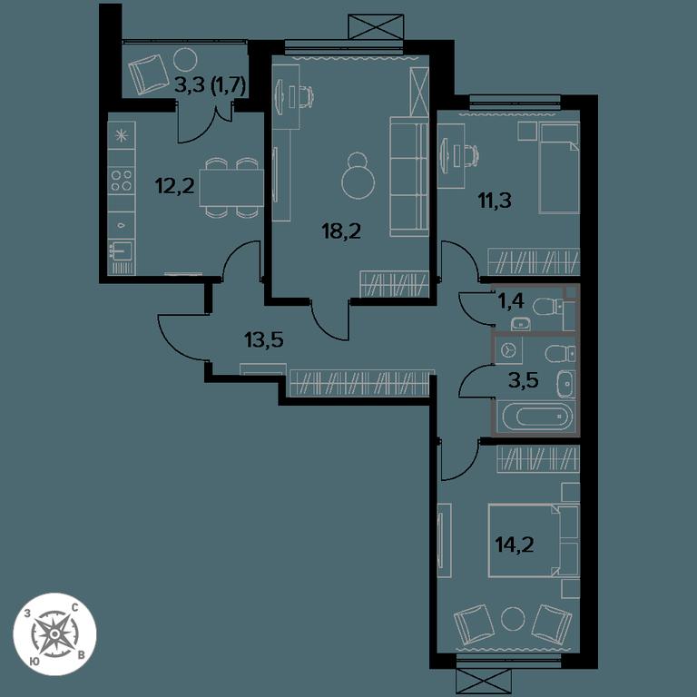 3-BD Apartment Sale, 75.9 sq. m. at Pervyi Leningradskiy, Pervy Leningradskiy Residential Complex, Moscow, Russia #1 3-BD Apartment Sale, 75.9 sq. m. at Pervyi Leningradskiy, Pervy Leningradskiy Residential Complex, Moscow, Russia #1
