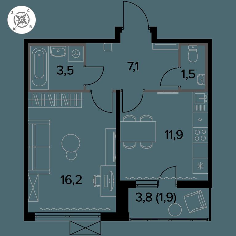 1-BD Apartment Sale, 42.1 sq. m. at Pervyi Leningradskiy, Pervy Leningradskiy Residential Complex, Moscow, Russia #1
