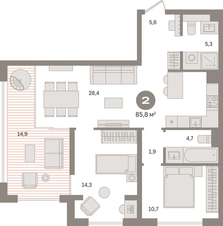 2-BD Apartment Sale, 86.6平方米 at Kvartal «MONS», Ogorodny Drive, Moscow, Russia #1
