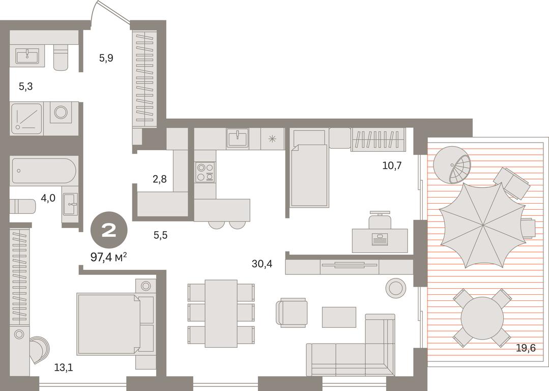2-BD Apartment Sale, 96.7平方米 at Kvartal «MONS», Ogorodny Drive, Moscow, Russia #1