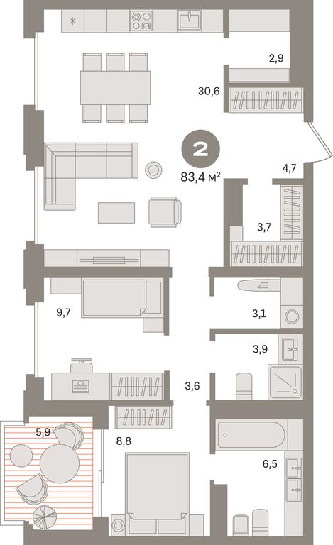 2-BD Apartment Sale, 84.6 sq. m. at Kvartal «MONS», Ogorodny Drive, Moscow, Russia #1