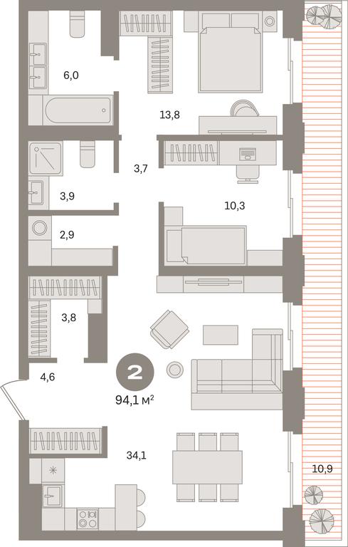2-BD Apartment Sale, 96.6 sq. m. at Kvartal «MONS», Ogorodny Drive, Moscow, Russia #1 2-BD Apartment Sale, 96.6 sq. m. at Kvartal «MONS», Ogorodny Drive, Moscow, Russia #1
