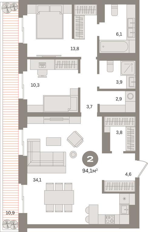 2-BD Apartment Sale, 97.1 sq. m. at Kvartal «MONS», Ogorodny Drive, Moscow, Russia #1