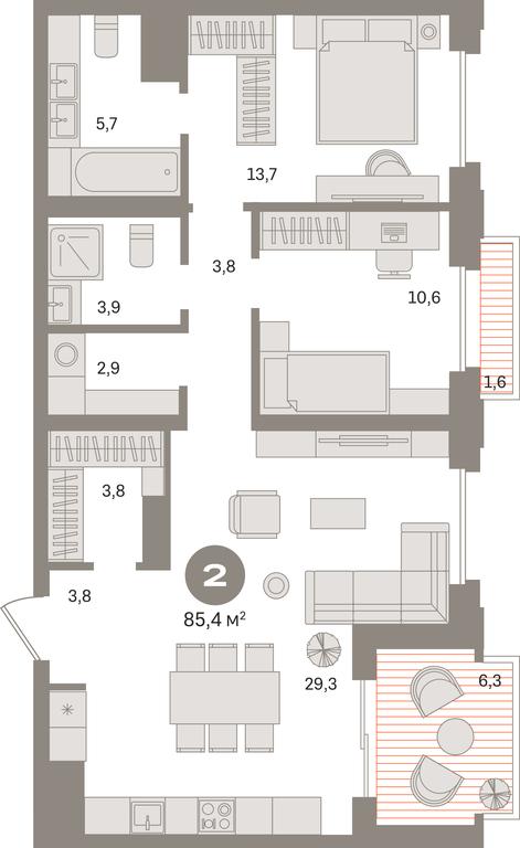 2-BD Apartment Sale, 86.3平方米 at Kvartal «MONS», Ogorodny Drive, Moscow, Russia #1