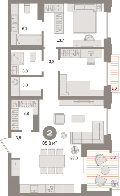 2-BD Apartment Sale, 86.8 sq. m. at Kvartal «MONS», Ogorodny Drive, Moscow, Russia #1