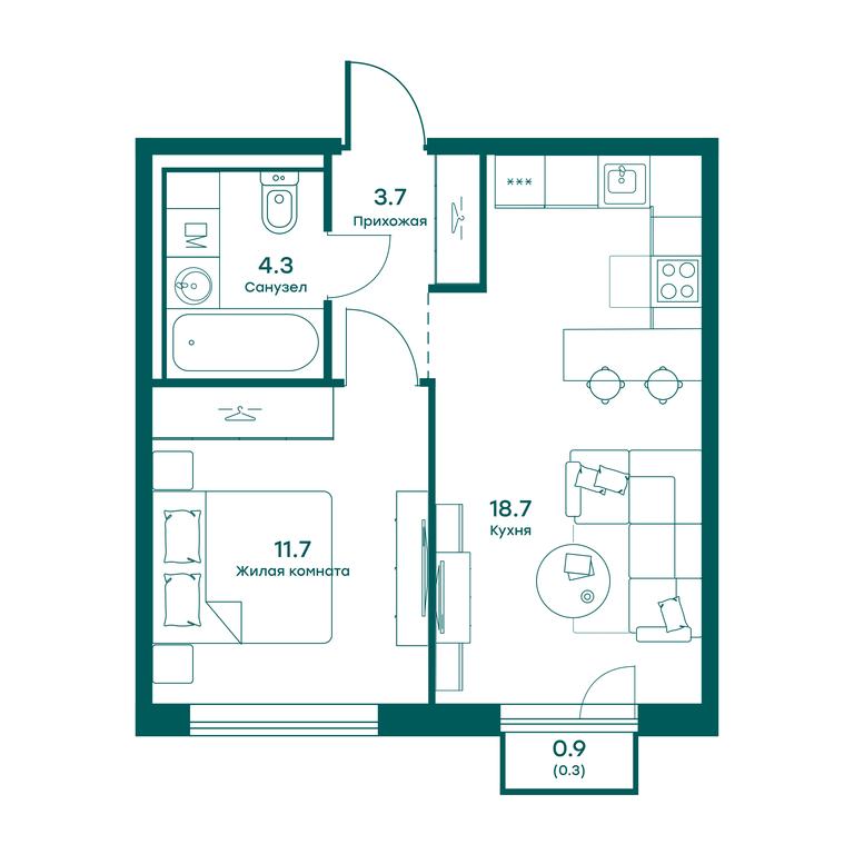 Apartment Sale, 38.7平方米 at Ravnovesie, zhiloy kompleks Ravnovesiye, selo Perkhushkovo, Odintsovskiy City District, Moscow Region, Russia #1