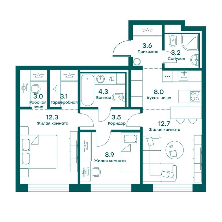 2-BD Apartment Sale, 62.6 sq. m. at Ravnovesie, zhiloy kompleks Ravnovesiye, selo Perkhushkovo, Odintsovskiy City District, Moscow Region, Russia #1 2-BD Apartment Sale, 62.6 sq. m. at Ravnovesie, zhiloy kompleks Ravnovesiye, selo Perkhushkovo, Odintsovskiy City District, Moscow Region, Russia #1