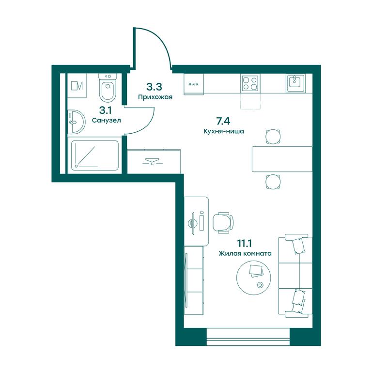 Apartment Sale, 24.9平方米 at Ravnovesie, zhiloy kompleks Ravnovesiye, selo Perkhushkovo, Odintsovskiy City District, Moscow Region, Russia #1