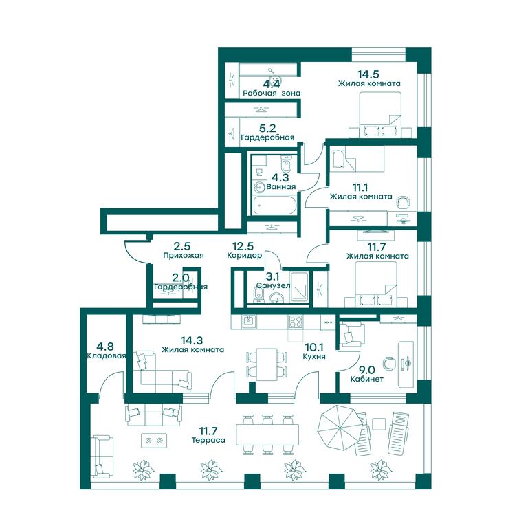 3-BD Apartment Sale, 121.2 sq. m. at Ravnovesie, zhiloy kompleks Ravnovesiye, selo Perkhushkovo, Odintsovskiy City District, Moscow Region, Russia #1