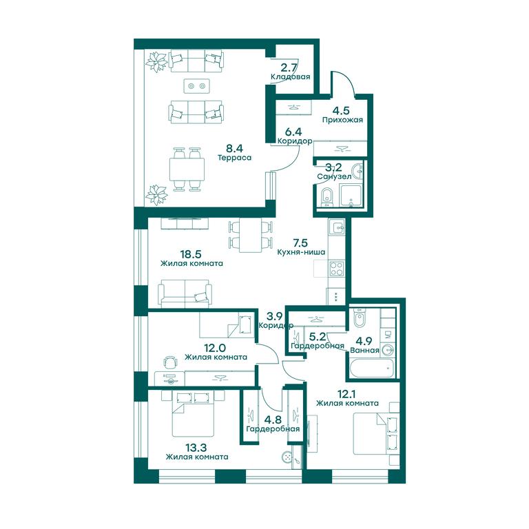 3-BD Apartment Sale, 107.4平方米 at Ravnovesie, zhiloy kompleks Ravnovesiye, selo Perkhushkovo, Odintsovskiy City District, Moscow Region, Russia #1