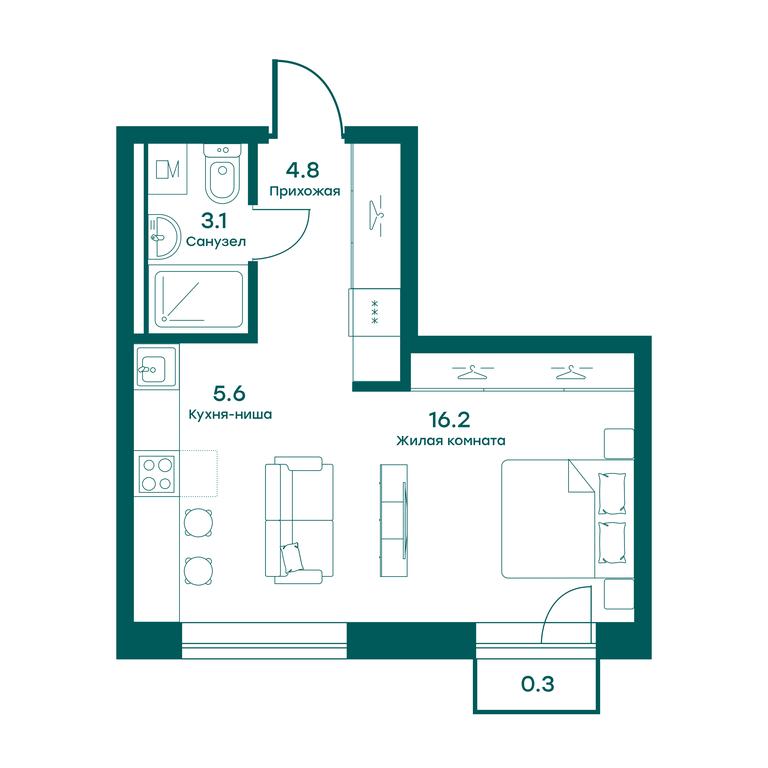 Apartment Sale, 30平方米 at Ravnovesie, zhiloy kompleks Ravnovesiye, selo Perkhushkovo, Odintsovskiy City District, Moscow Region, Russia #1