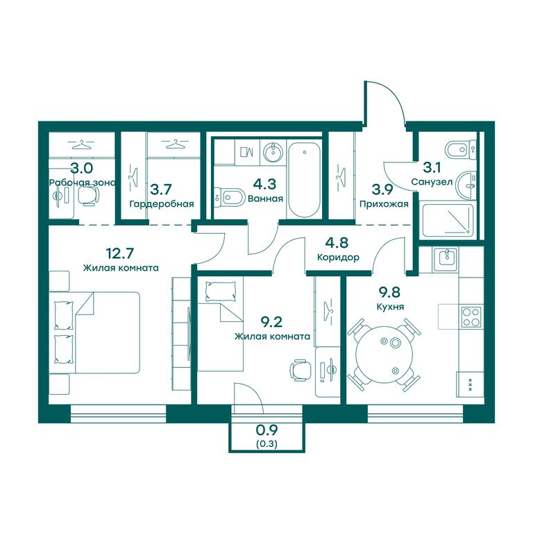 1-BD Apartment Sale, 54.8平方米 at Ravnovesie, zhiloy kompleks Ravnovesiye, selo Perkhushkovo, Odintsovskiy City District, Moscow Region, Russia #1