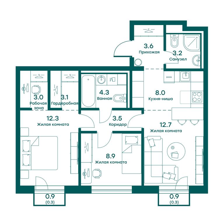 2-BD Apartment Sale, 63.2平方米 at Ravnovesie, zhiloy kompleks Ravnovesiye, selo Perkhushkovo, Odintsovskiy City District, Moscow Region, Russia #1 2-BD Apartment Sale, 63.2平方米 at Ravnovesie, zhiloy kompleks Ravnovesiye, selo Perkhushkovo, Odintsovskiy City District, Moscow Region, Russia #1
