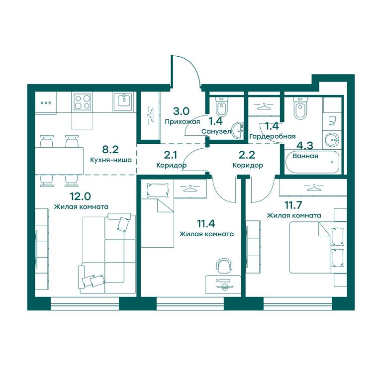 2-BD Apartment Sale, 57.7 sq. m. at Ravnovesie, zhiloy kompleks Ravnovesiye, selo Perkhushkovo, Odintsovskiy City District, Moscow Region, Russia #1 2-BD Apartment Sale, 57.7 sq. m. at Ravnovesie, zhiloy kompleks Ravnovesiye, selo Perkhushkovo, Odintsovskiy City District, Moscow Region, Russia #1