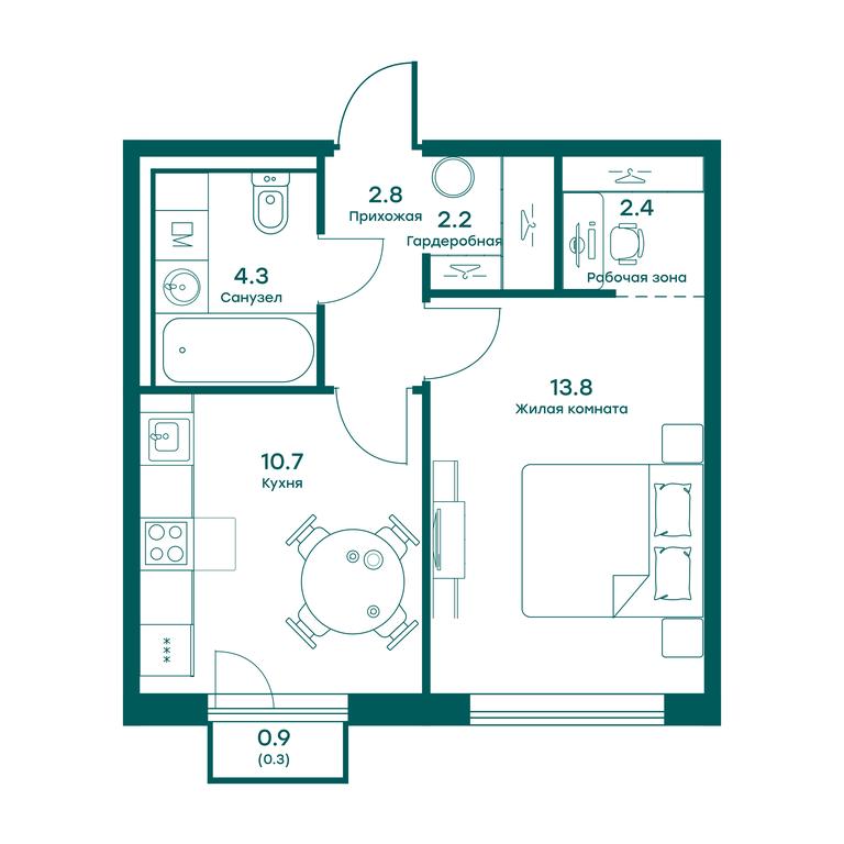 Apartment Sale, 36.5平方米 at Ravnovesie, zhiloy kompleks Ravnovesiye, selo Perkhushkovo, Odintsovskiy City District, Moscow Region, Russia #1