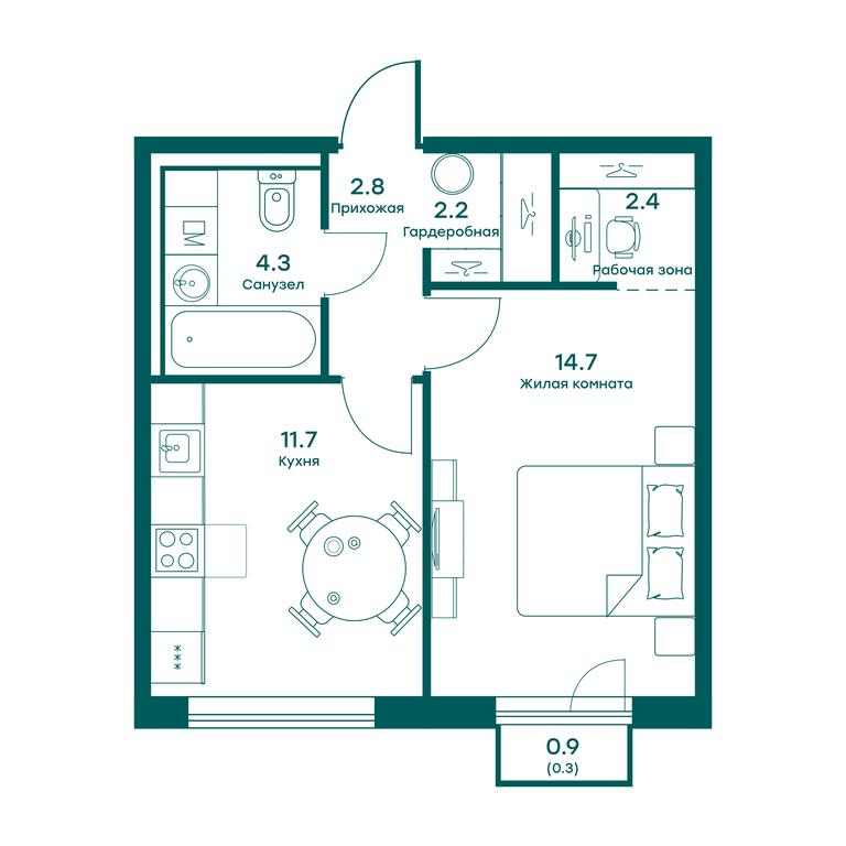 Apartment Sale, 38.4 sq. m. at Ravnovesie, zhiloy kompleks Ravnovesiye, selo Perkhushkovo, Odintsovskiy City District, Moscow Region, Russia #1