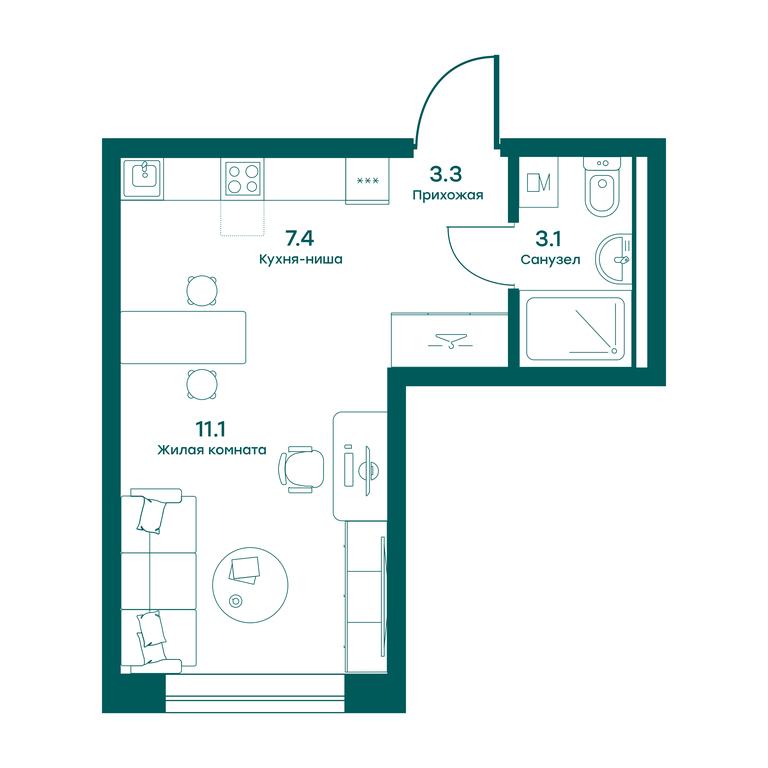 Apartment Sale, 24.9平方米 at Ravnovesie, zhiloy kompleks Ravnovesiye, selo Perkhushkovo, Odintsovskiy City District, Moscow Region, Russia #1