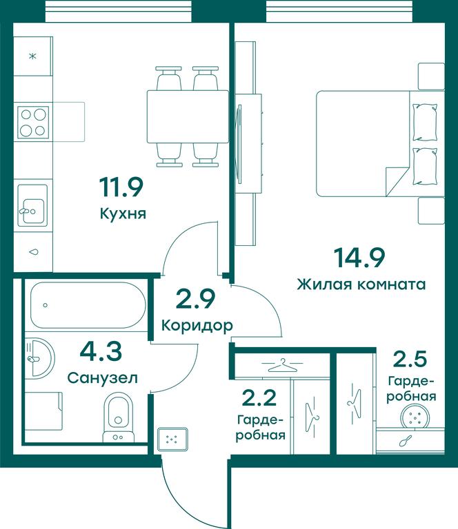 Apartment Sale, 38.7 sq. m. at Ravnovesie, zhiloy kompleks Ravnovesiye, selo Perkhushkovo, Odintsovskiy City District, Moscow Region, Russia #1