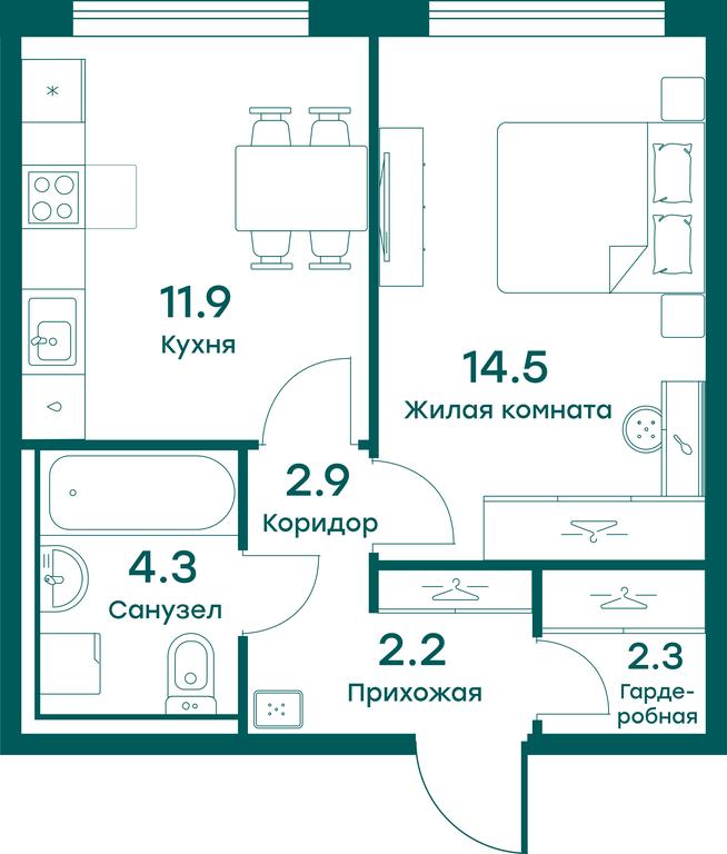Apartment Sale, 38.1 sq. m. at Ravnovesie, zhiloy kompleks Ravnovesiye, selo Perkhushkovo, Odintsovskiy City District, Moscow Region, Russia #1