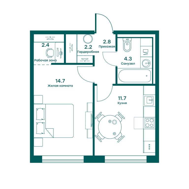 Apartment Sale, 38.1平方米 at Ravnovesie, zhiloy kompleks Ravnovesiye, selo Perkhushkovo, Odintsovskiy City District, Moscow Region, Russia #1