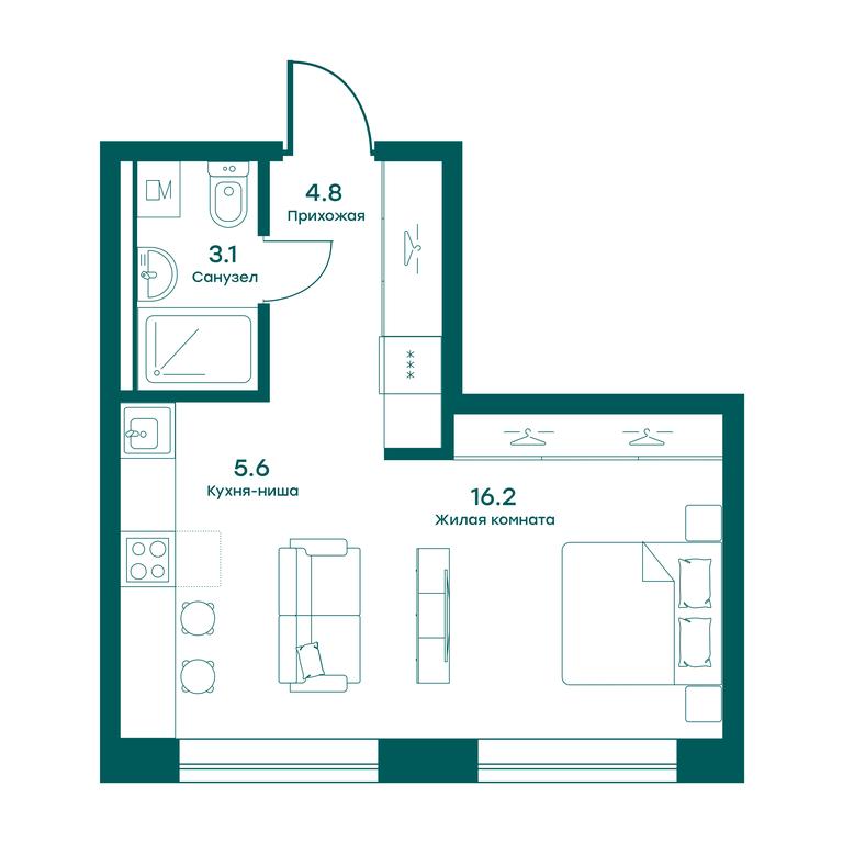 Apartment Sale, 29.7平方米 at Ravnovesie, zhiloy kompleks Ravnovesiye, selo Perkhushkovo, Odintsovskiy City District, Moscow Region, Russia #1