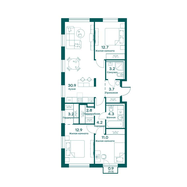 2-BD Apartment Sale, 89.2平方米 at Ravnovesie, zhiloy kompleks Ravnovesiye, selo Perkhushkovo, Odintsovskiy City District, Moscow Region, Russia #1
