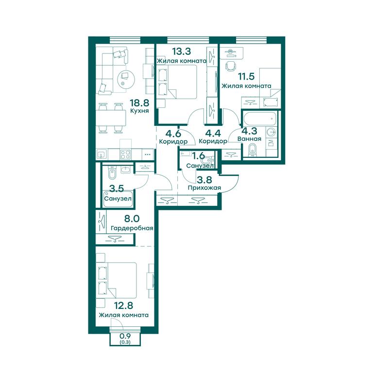 2-BD Apartment Sale, 86.9平方米 at Ravnovesie, zhiloy kompleks Ravnovesiye, selo Perkhushkovo, Odintsovskiy City District, Moscow Region, Russia #1 2-BD Apartment Sale, 86.9平方米 at Ravnovesie, zhiloy kompleks Ravnovesiye, selo Perkhushkovo, Odintsovskiy City District, Moscow Region, Russia #1