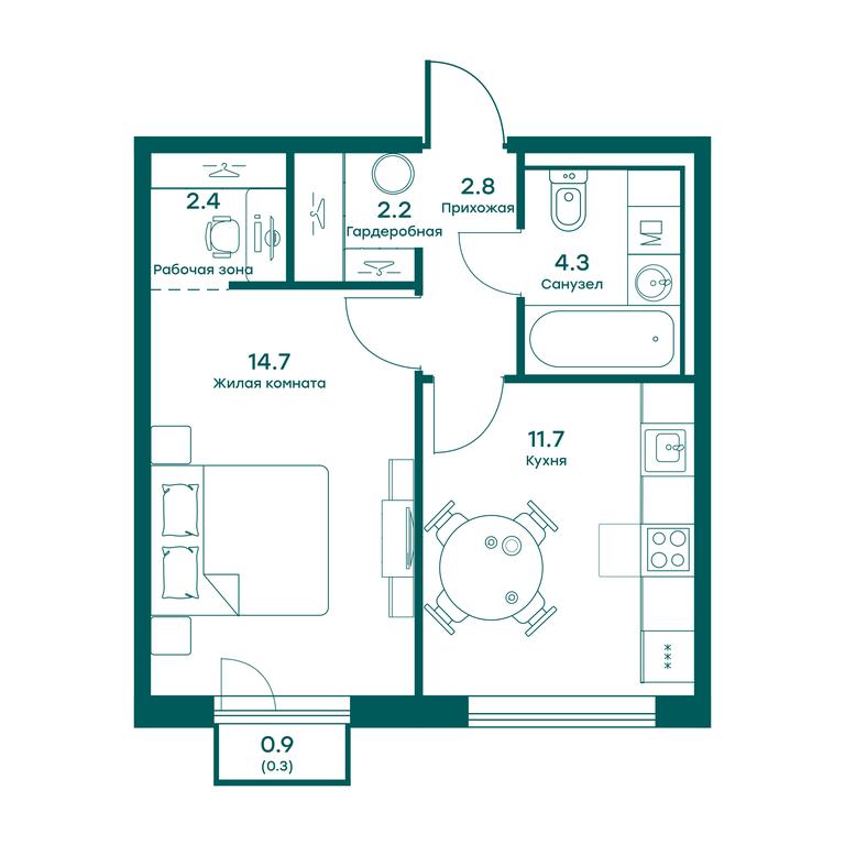 Apartment Sale, 38.4平方米 at Ravnovesie, zhiloy kompleks Ravnovesiye, selo Perkhushkovo, Odintsovskiy City District, Moscow Region, Russia #1
