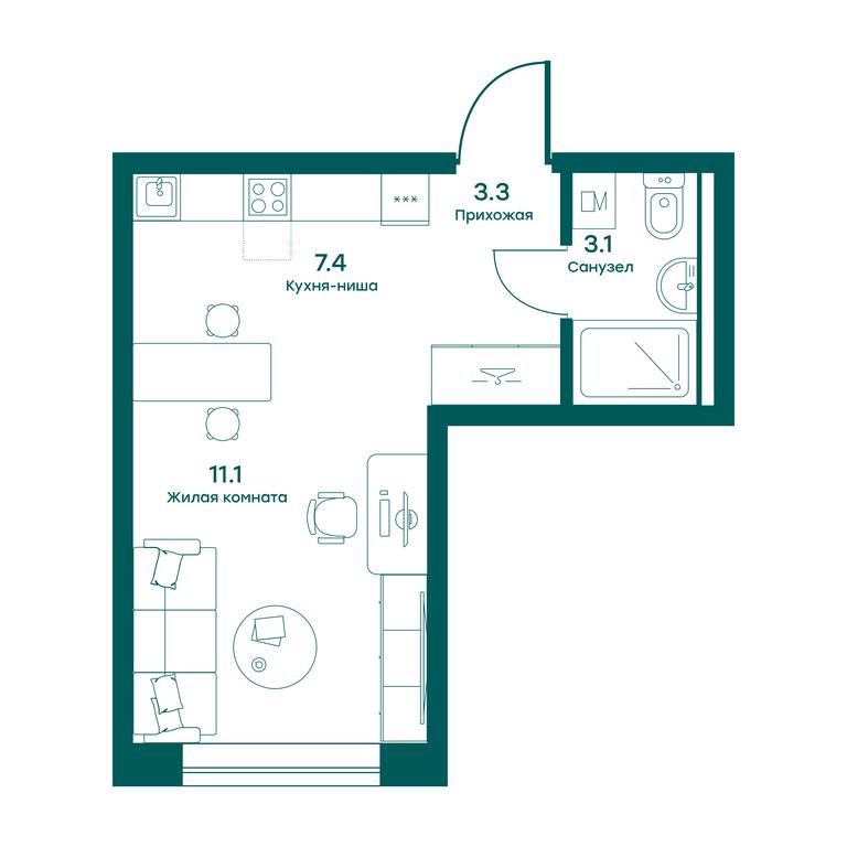 Apartment Sale, 24.9平方米 at Ravnovesie, zhiloy kompleks Ravnovesiye, selo Perkhushkovo, Odintsovskiy City District, Moscow Region, Russia #1